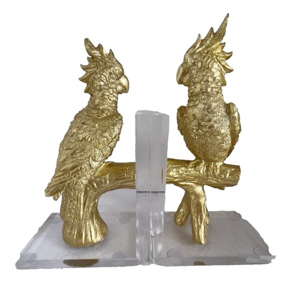 Cockatoo Cockatiel Parrot Bookends Gold Bird on Lucite 9"H x 6"W x 3"D ART DECO - Picture 2 of 11